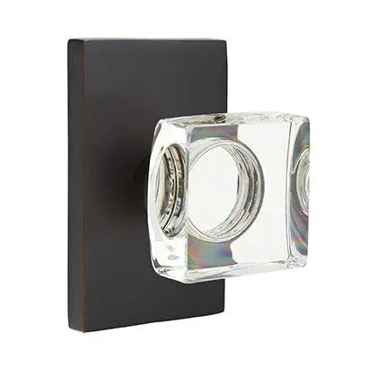 Emtek Modern Square Glass Door Knob with Modern Rectangular Rose by Emtek