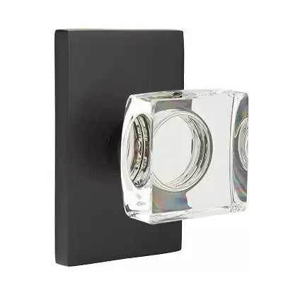 Emtek Modern Square Glass Door Knob with Modern Rectangular Rose by Emtek