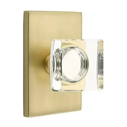 Emtek Modern Square Glass Door Knob with Modern Rectangular Rose by Emtek