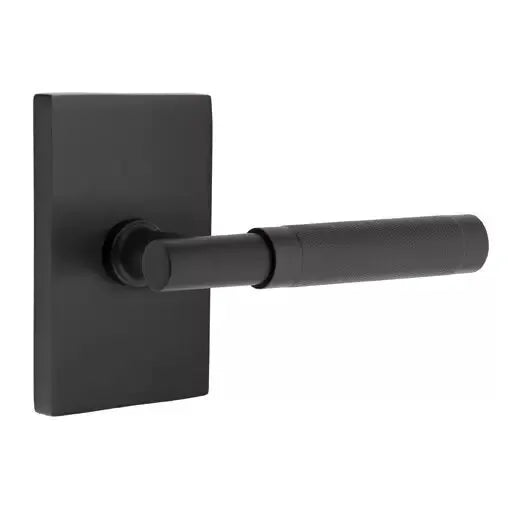 Emtek Knurled Lever with T-Bar Stem and Modern Rectangular Rose by Emtek