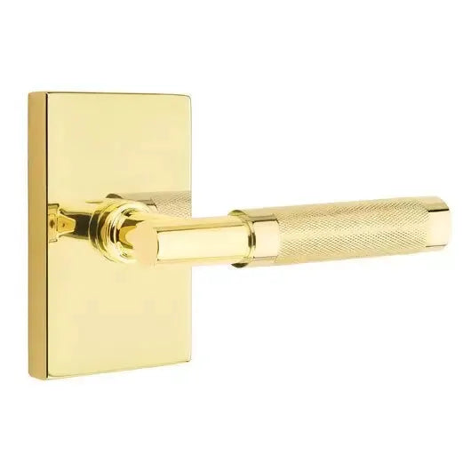 Emtek Knurled Lever with T-Bar Stem and Modern Rectangular Rose by Emtek