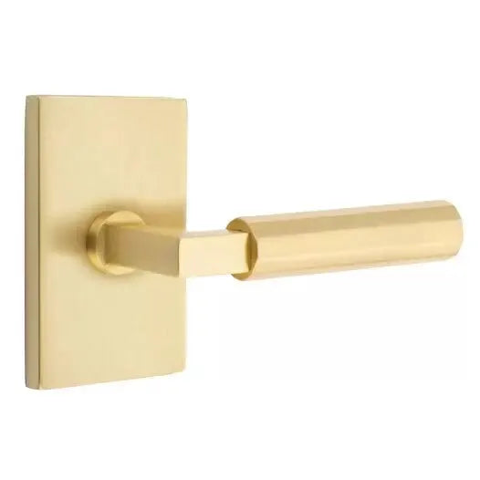 Emtek Faceted Lever with L-Square Stem and Modern Rectangular Rose by Emtek
