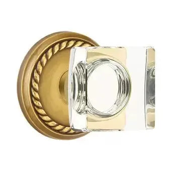Emtek Modern Square Glass Door Knob with Rope Rose by Emtek