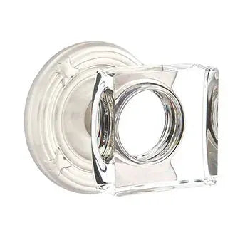 Emtek Modern Square Glass Door Knob with Ribbon and Reed Rose by Emtek