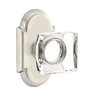 Emtek Modern Square Glass Door Knob with #8 Rose by Emtek