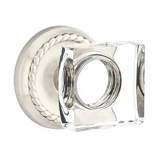 Emtek Modern Square Glass Door Knob with Rope Rose by Emtek