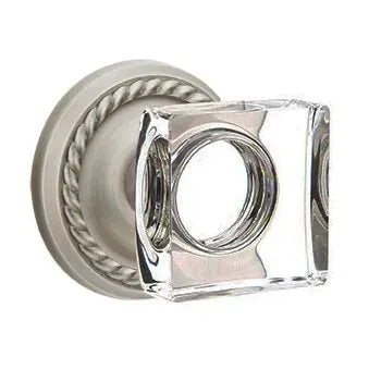 Emtek Modern Square Glass Door Knob with Rope Rose by Emtek