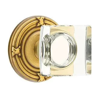 Emtek Modern Square Glass Door Knob with Ribbon and Reed Rose by Emtek