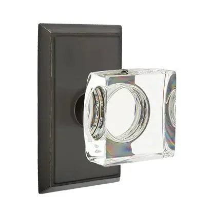 Emtek Modern Square Glass Door Knob with Rectangular Rose by Emtek