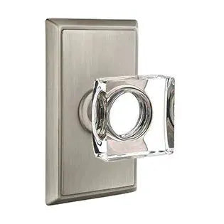 Emtek Modern Square Glass Door Knob with Rectangular Rose by Emtek