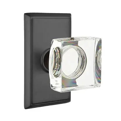 Emtek Modern Square Glass Door Knob with Rectangular Rose by Emtek