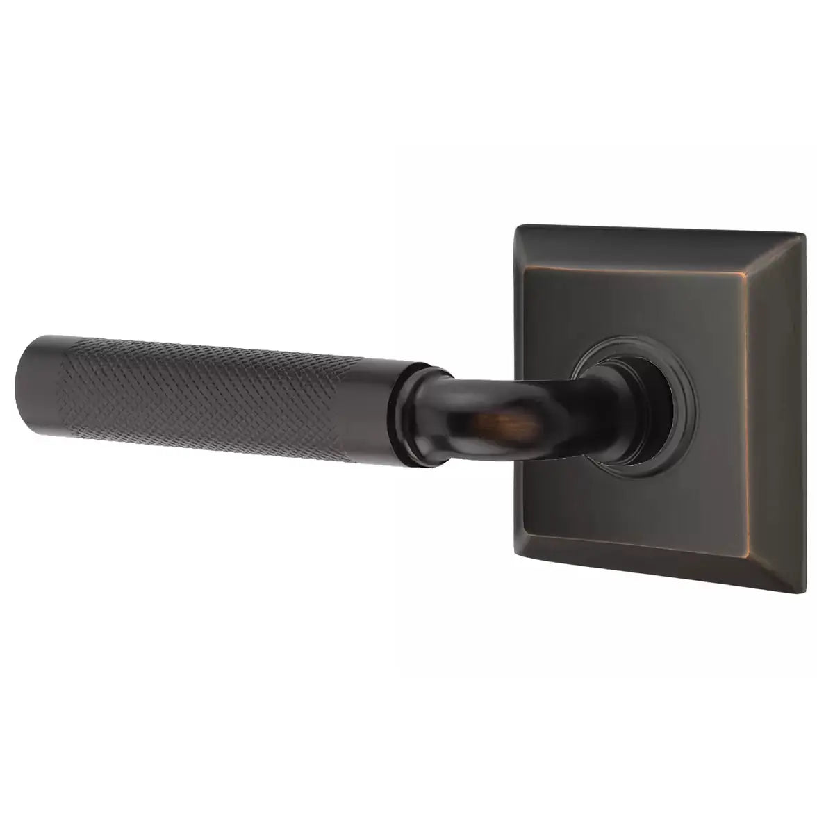 Emtek Knurled Lever with R-Bar Stem and Quincy Rose by Emtek