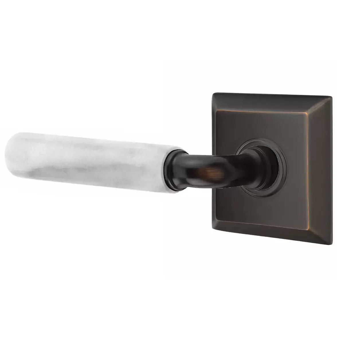 Emtek White Marble Lever with R-Bar Stem and Quincy Rose by Emtek
