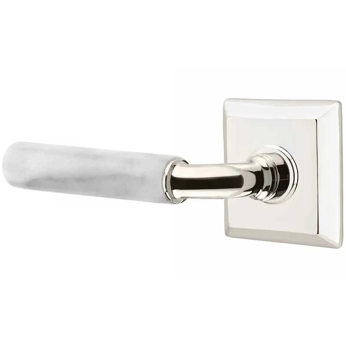 Emtek White Marble Lever with R-Bar Stem and Quincy Rose by Emtek