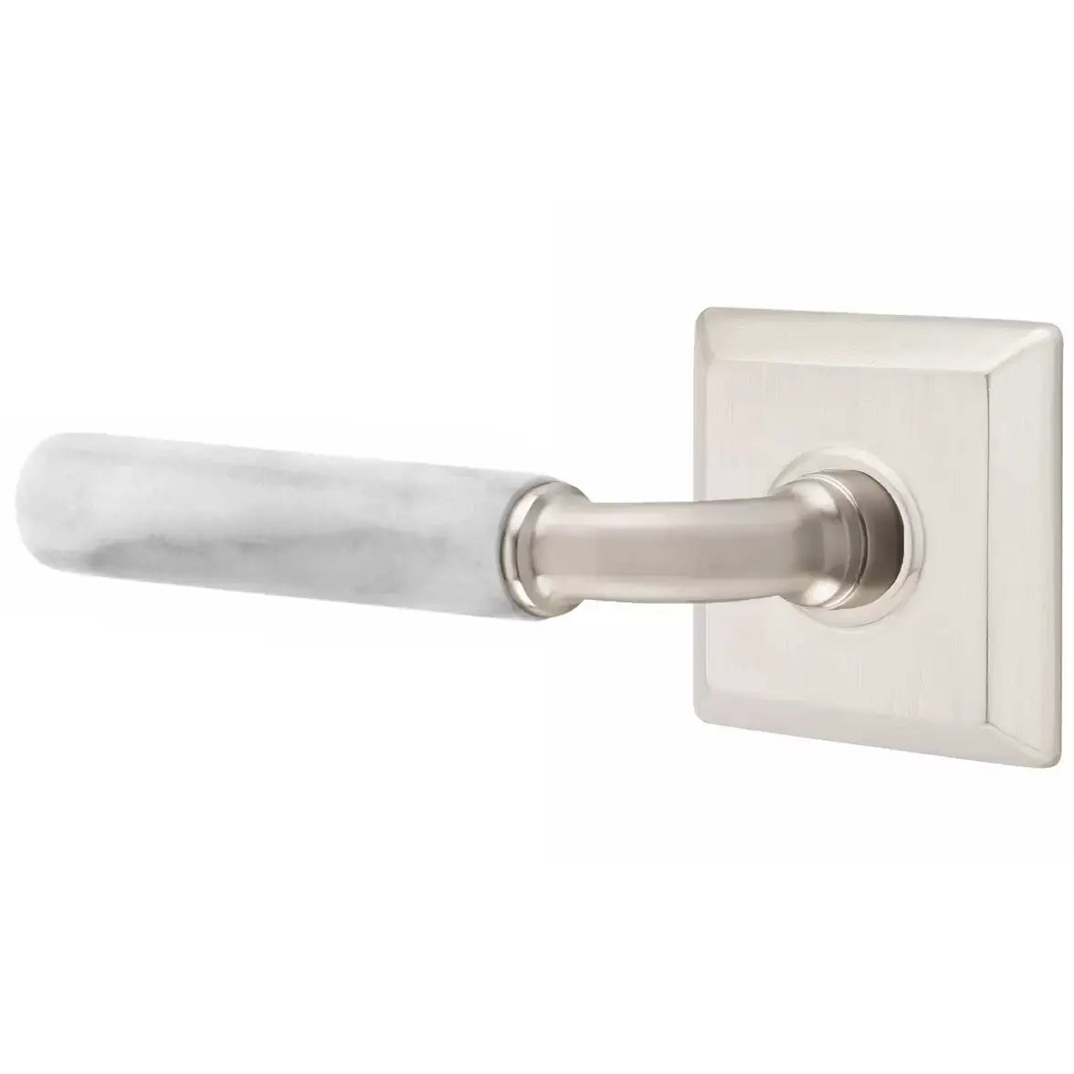Emtek White Marble Lever with R-Bar Stem and Quincy Rose by Emtek
