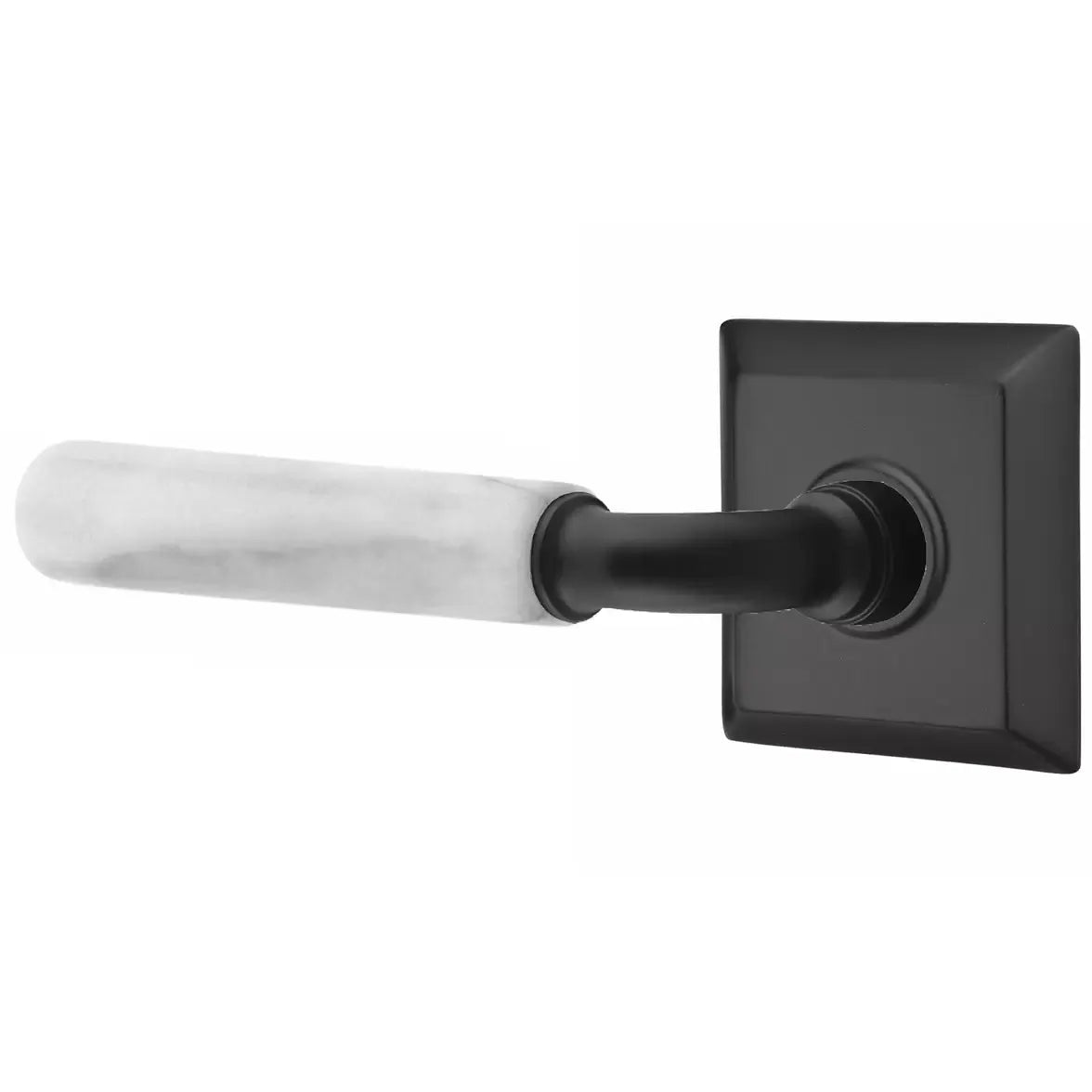 Emtek White Marble Lever with R-Bar Stem and Quincy Rose by Emtek