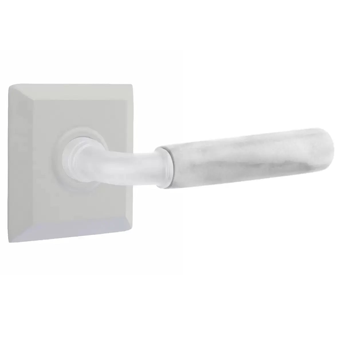 Emtek White Marble Lever with R-Bar Stem and Quincy Rose by Emtek