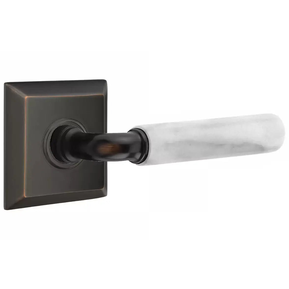 Emtek White Marble Lever with R-Bar Stem and Quincy Rose by Emtek