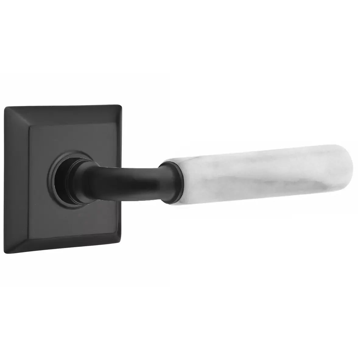 Emtek White Marble Lever with R-Bar Stem and Quincy Rose by Emtek