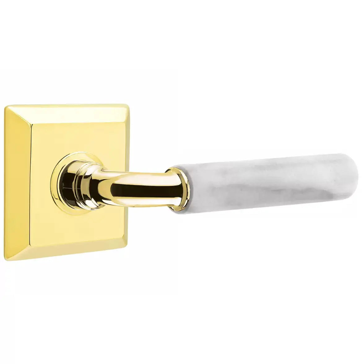 Emtek White Marble Lever with R-Bar Stem and Quincy Rose by Emtek