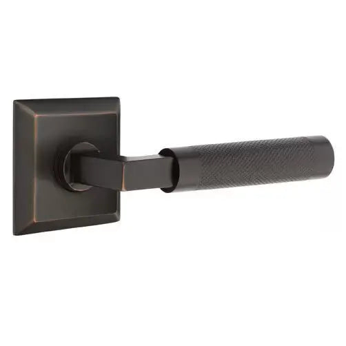 Emtek Knurled Lever with L-Square Stem and Quincy Rose by Emtek