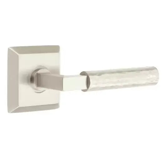 Emtek Hammered Lever with L-Square Stem and Quincy Rose by Emtek