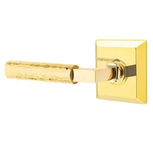 Emtek Hammered Lever with L-Square Stem and Quincy Rose by Emtek