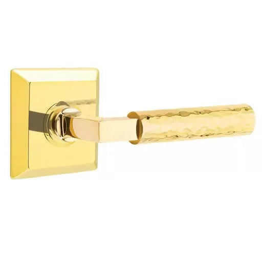 Emtek Hammered Lever with L-Square Stem and Quincy Rose by Emtek