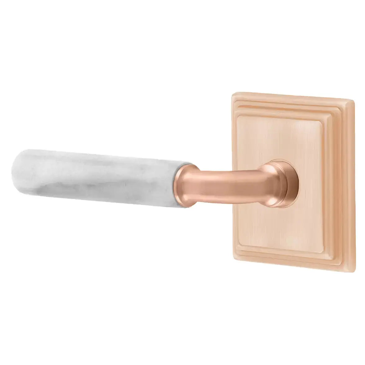 Emtek White Marble Lever with R-Bar Stem and Wilshire Rose by Emtek