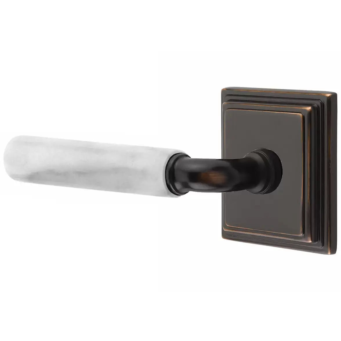 Emtek White Marble Lever with R-Bar Stem and Wilshire Rose by Emtek