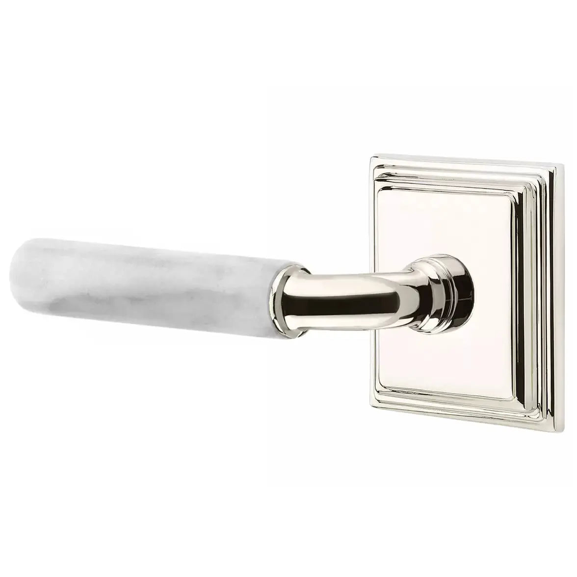 Emtek White Marble Lever with R-Bar Stem and Wilshire Rose by Emtek