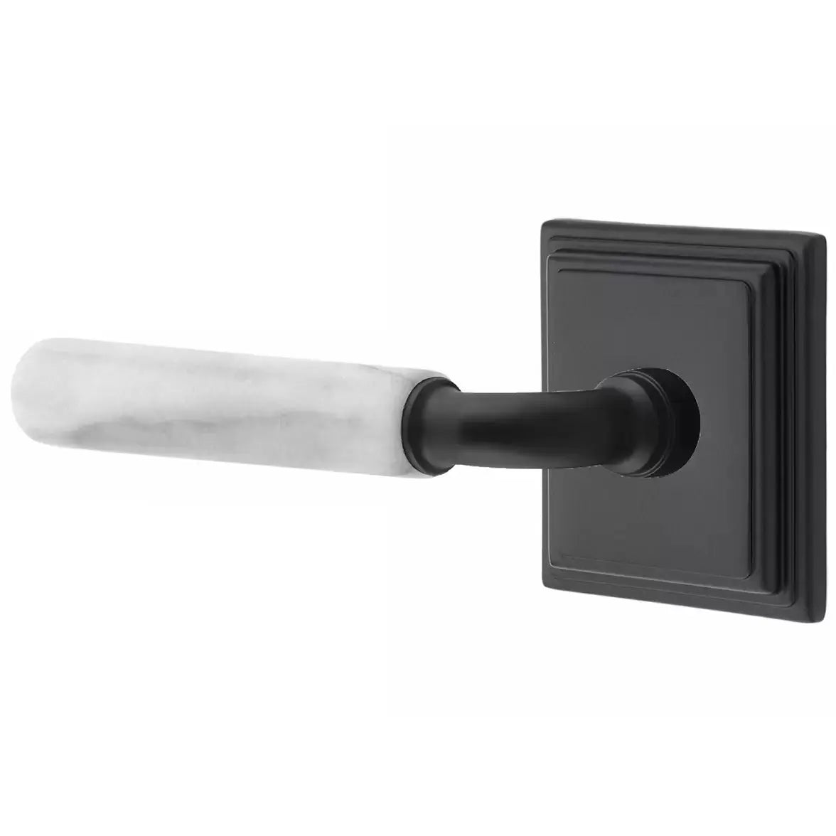 Emtek White Marble Lever with R-Bar Stem and Wilshire Rose by Emtek