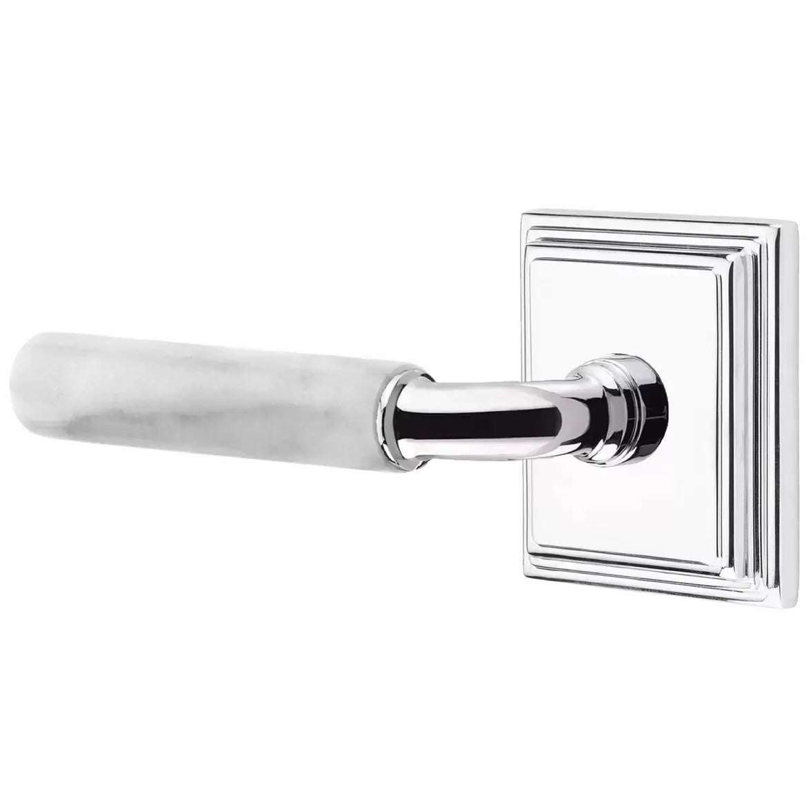 Emtek White Marble Lever with R-Bar Stem and Wilshire Rose by Emtek