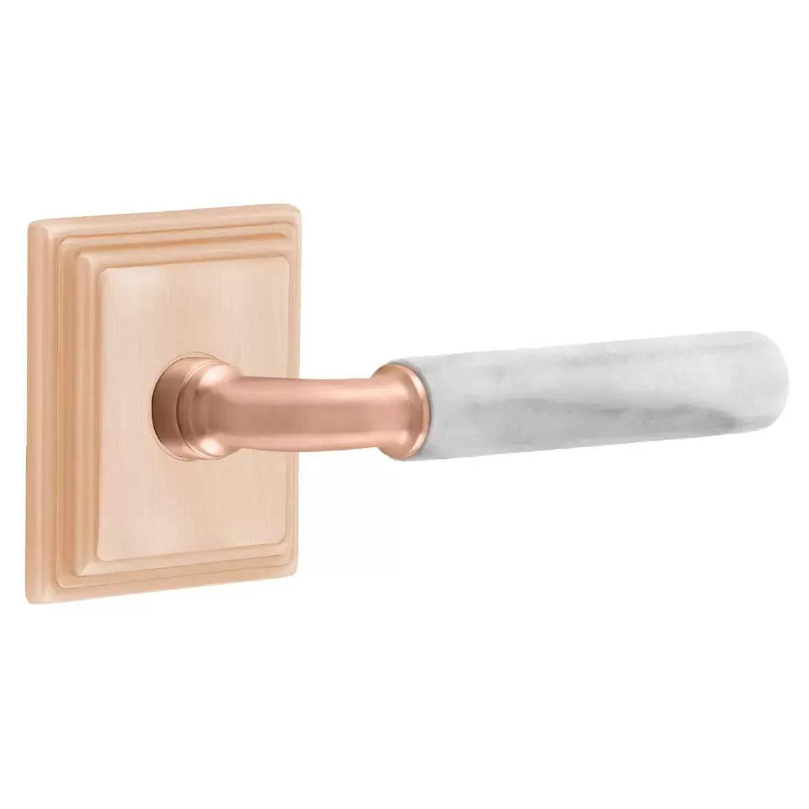 Emtek White Marble Lever with R-Bar Stem and Wilshire Rose by Emtek
