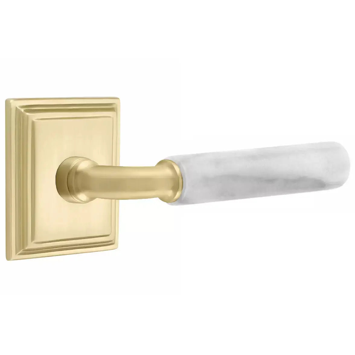 Emtek White Marble Lever with R-Bar Stem and Wilshire Rose by Emtek