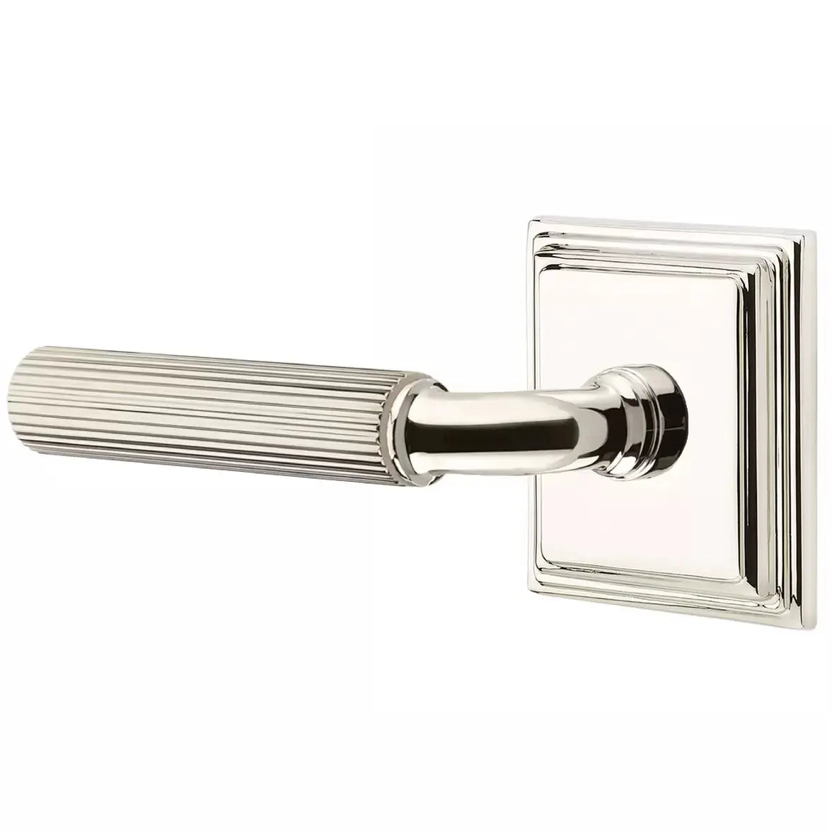 Emtek Straight Knurled Lever with R-Bar Stem and Wilshire Rose by Emtek