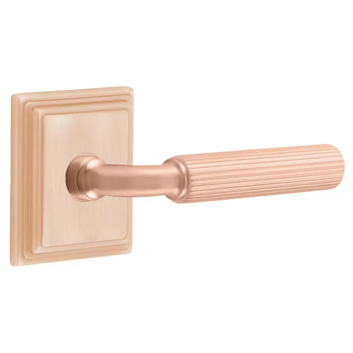 Emtek Straight Knurled Lever with R-Bar Stem and Wilshire Rose by Emtek