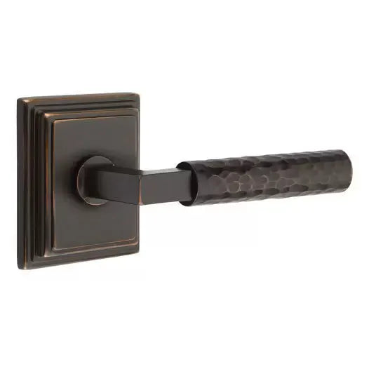 Emtek Hammered Lever with L-Square Stem and Wilshire Rose by Emtek