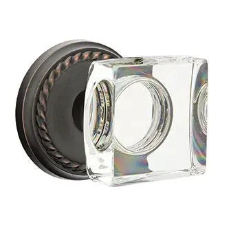 Emtek Modern Square Glass Door Knob with Rope Rose by Emtek