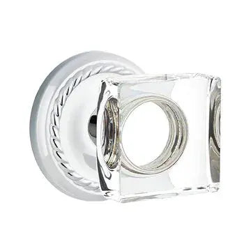 Emtek Modern Square Glass Door Knob with Rope Rose by Emtek