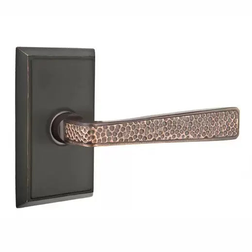 Emtek Hammered Door Lever with Rectangular Rose by Emtek