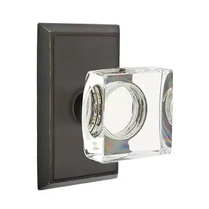 Emtek Modern Square Glass Door Knob with Rectangular Rose by Emtek