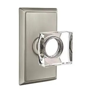 Emtek Modern Square Glass Door Knob with Rectangular Rose by Emtek
