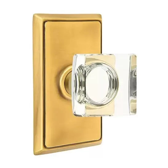 Emtek Modern Square Glass Door Knob with Rectangular Rose by Emtek