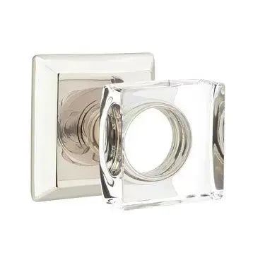 Emtek Modern Square Glass Door Knob with Quincy Rose by Emtek