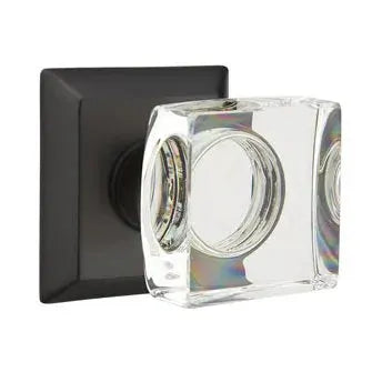 Emtek Modern Square Glass Door Knob with Quincy Rose by Emtek