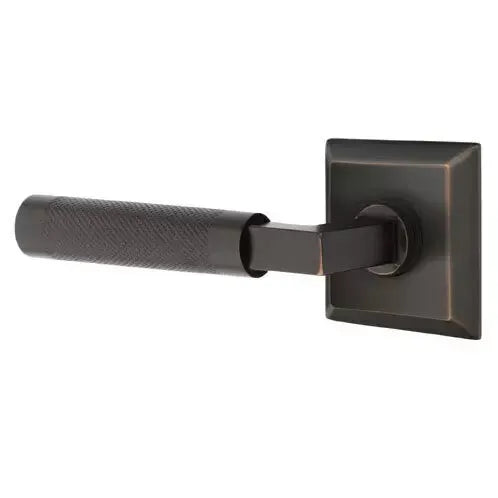 Emtek Knurled Lever with L-Square Stem and Quincy Rose by Emtek