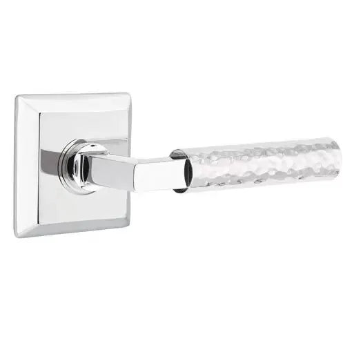 Emtek Hammered Lever with L-Square Stem and Quincy Rose by Emtek