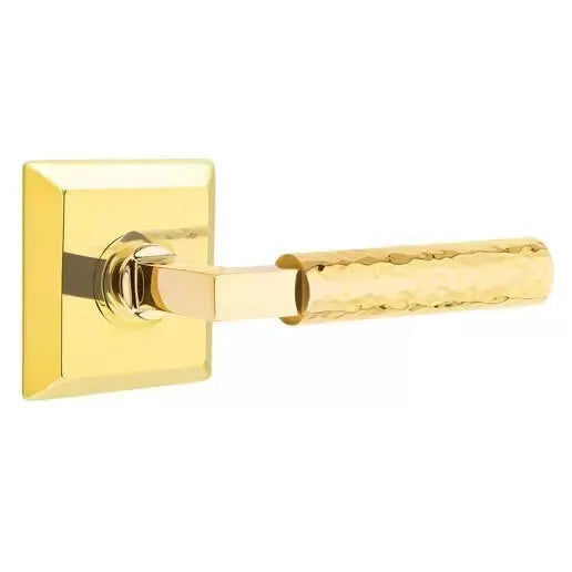 Emtek Hammered Lever with L-Square Stem and Quincy Rose by Emtek