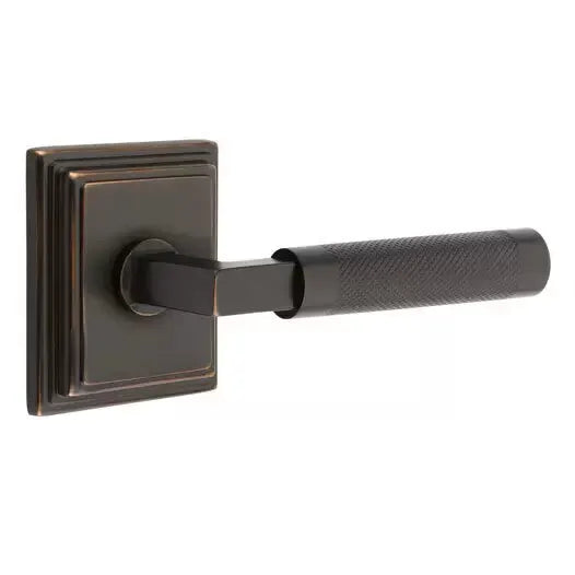 Emtek Knurled Lever with L-Square Stem and Wilshire Rose by Emtek